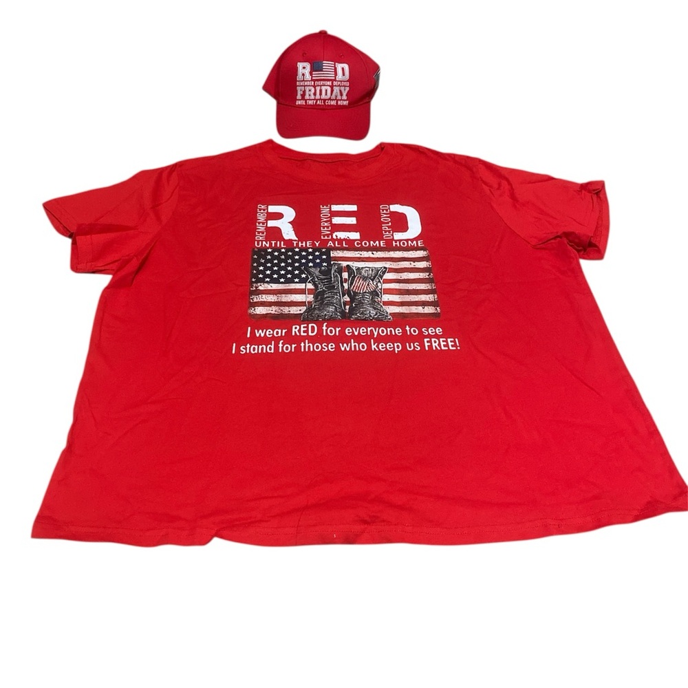 NWT Military Graphic T-Shirt and Ball Cap Set 2XL Q56